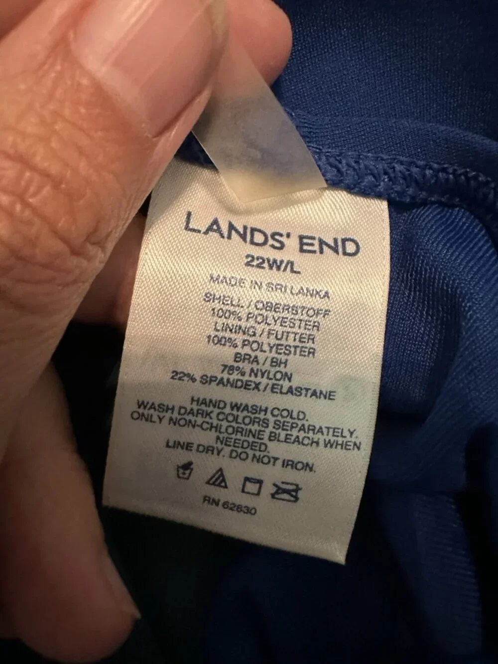 Lands End One Piece Womens Swimsuit 22W Blue Colorblock Tummy Control Swimming